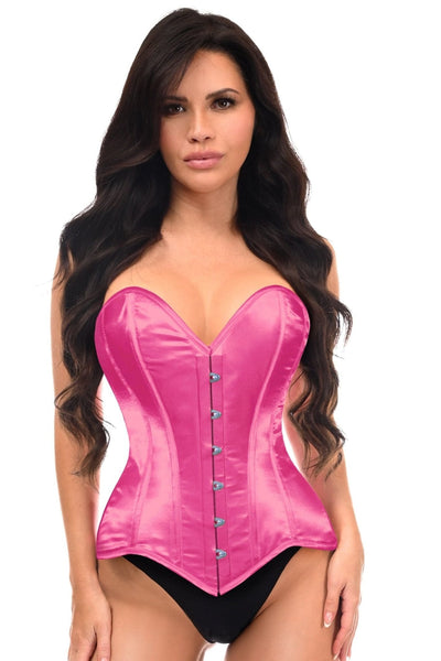 Lavish Hot Pink Satin Overbust Corset Sweetheart Neckline Busk Closure - Daisy Corsets