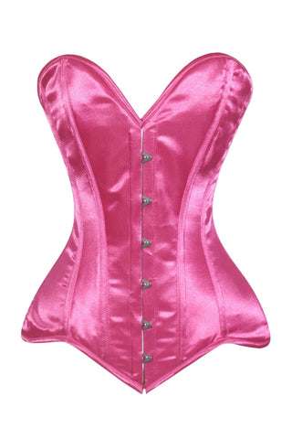 Lavish Hot Pink Satin Overbust Corset Sweetheart Neckline Busk Closure - Daisy Corsets