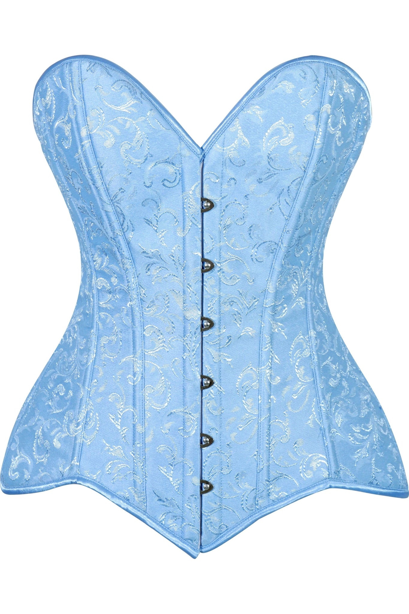 Lavish Lt Blue Brocade Overbust Corset W/Busk Closure - Daisy Corsets