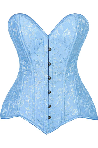 Lavish Lt Blue Brocade Overbust Corset W/Busk Closure - Daisy Corsets