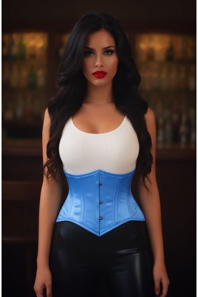 Lavish Lt Blue Satin Mini Cincher Underbust Corset Waist Cincher Busk Closure - Daisy Corsets