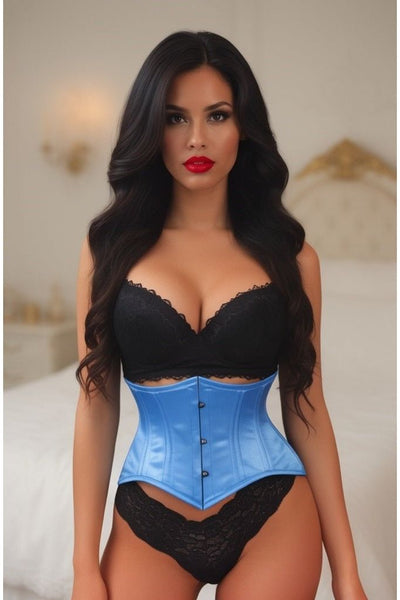 Lavish Lt Blue Satin Mini Cincher Underbust Corset Waist Cincher Busk Closure - Daisy Corsets