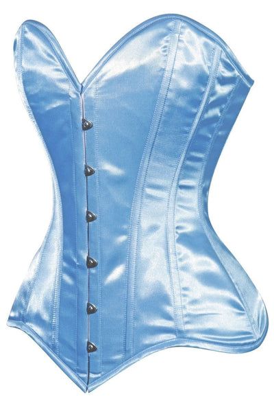 Lavish Lt Blue Satin Overbust Corset Sweetheart Neckline Busk Closure - Daisy Corsets