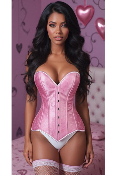 Lavish Lt Pink Brocade Overbust Corset W/Busk Closure - Daisy Corsets
