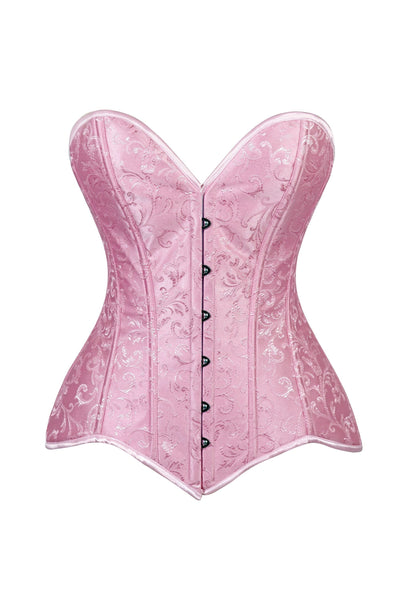 Lavish Lt Pink Brocade Overbust Corset W/Busk Closure - Daisy Corsets
