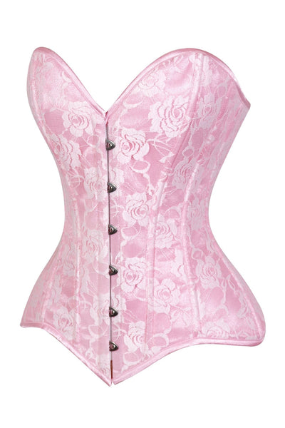 Lavish Lt Pink Lace Overbust Corset Sweetheart Neckline Busk Closure - Daisy Corsets