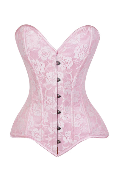 Lavish Lt Pink Lace Overbust Corset Sweetheart Neckline Busk Closure - Daisy Corsets