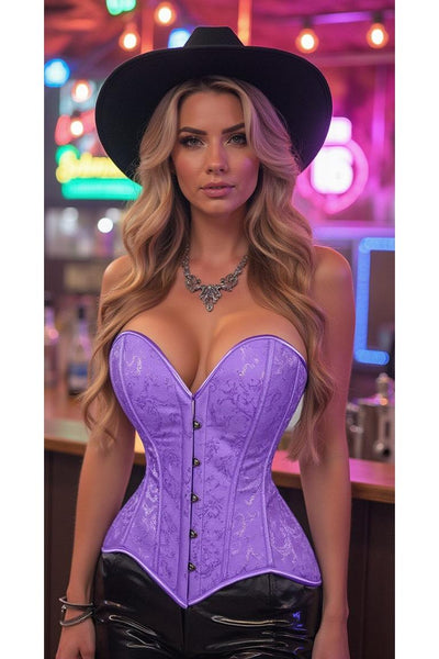 Lavish Lt Purple Brocade Overbust Corset W/Busk Closure - Daisy Corsets