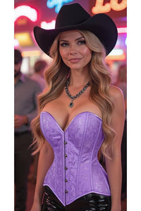 Lavish Lt Purple Brocade Overbust Corset W/Busk Closure - Daisy Corsets