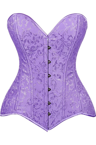 Lavish Lt Purple Brocade Overbust Corset W/Busk Closure - Daisy Corsets
