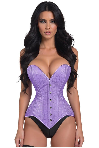Lavish Lt Purple Brocade Overbust Corset W/Busk Closure - Daisy Corsets