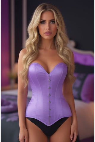 Lavish Lt Purple Satin Overbust Corset Sweetheart Neckline Busk Closure - Daisy Corsets