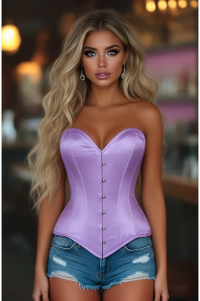 Lavish Lt Purple Satin Overbust Corset Sweetheart Neckline Busk Closure - Daisy Corsets