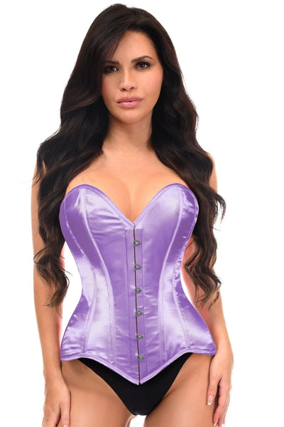 Lavish Lt Purple Satin Overbust Corset Sweetheart Neckline Busk Closure - Daisy Corsets