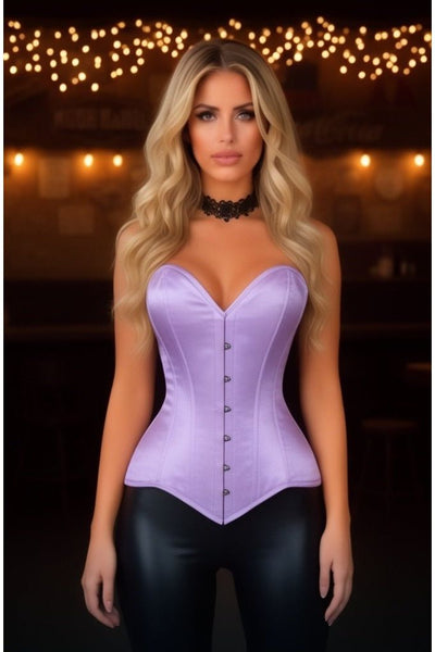 Lavish Lt Purple Satin Overbust Corset Sweetheart Neckline Busk Closure - Daisy Corsets