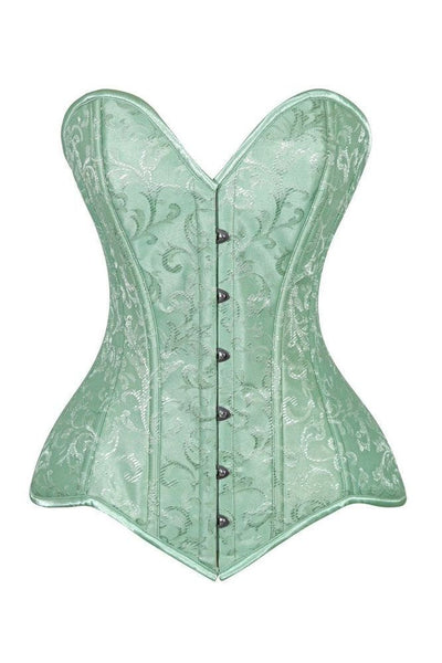 Lavish Mint Green Brocade Overbust Corset W/Busk Closure - Daisy Corsets