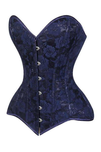Lavish Navy Blue Lace Overbust Corset Sweetheart Neckline Busk Closure - Daisy Corsets