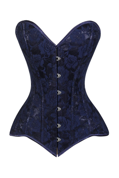 Lavish Navy Blue Lace Overbust Corset Sweetheart Neckline Busk Closure - Daisy Corsets