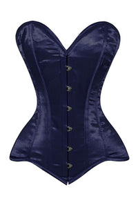Lavish Navy Blue Satin Overbust Corset Sweetheart Neckline Busk Closure - Daisy Corsets