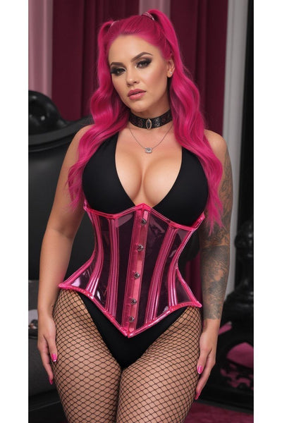 Lavish Pink Clear Curvy Underbust Waist Cincher Corset - Daisy Corsets