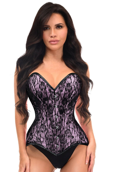 Lavish Pink/Black Lace Overbust Corset Sweetheart Neckline Busk Closure - Daisy Corsets