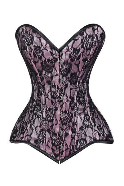 Lavish Pink/Black Lace Overbust Corset Sweetheart Neckline Busk Closure - Daisy Corsets