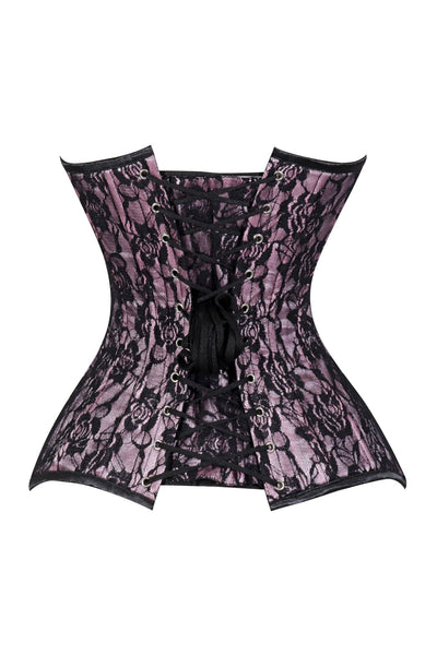 Lavish Pink/Black Lace Overbust Corset Sweetheart Neckline Busk Closure - Daisy Corsets