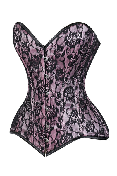 Lavish Pink/Black Lace Overbust Corset Sweetheart Neckline Busk Closure - Daisy Corsets