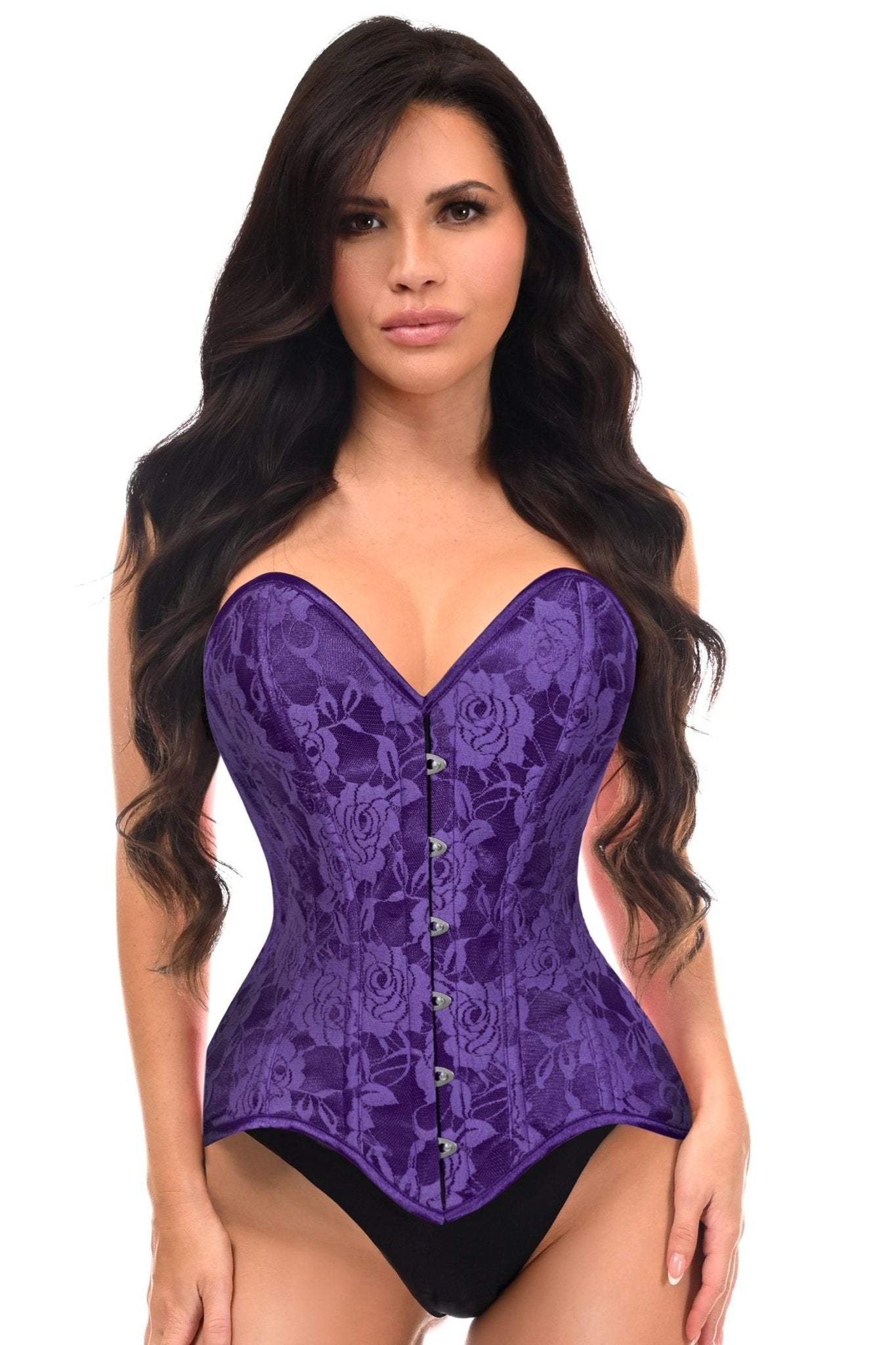 Lavish Purple Lace Overbust Corset Sweetheart Neckline Busk Closure - Daisy Corsets