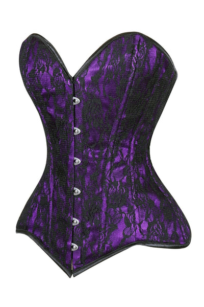 Lavish Purple/Black Lace Overbust Corset Sweetheart Neckline Busk Closure - Daisy Corsets