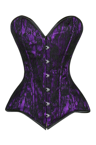 Lavish Purple/Black Lace Overbust Corset Sweetheart Neckline Busk Closure - Daisy Corsets