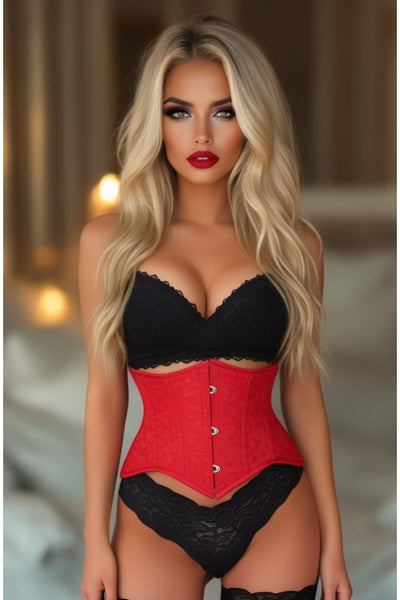 Lavish Red Brocade Mini Cincher Underbust Corset Waist Cincher Busk Closure - Daisy Corsets