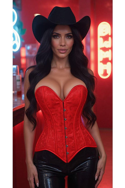 Lavish Red Brocade Overbust Corset W/Busk Closure - Daisy Corsets