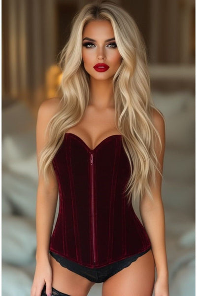 Lavish Red Crushed Velvet Overbust Corset - Daisy Corsets