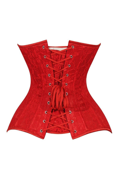 Lavish Red Lace Overbust Corset Sweetheart Neckline Busk Closure - Daisy Corsets