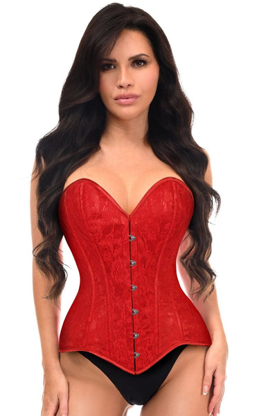 Lavish Red Lace Overbust Corset Sweetheart Neckline Busk Closure - Daisy Corsets
