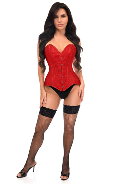 Lavish Red Lace Overbust Corset Sweetheart Neckline Busk Closure - Daisy Corsets