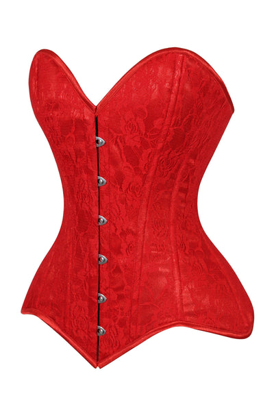 Lavish Red Lace Overbust Corset Sweetheart Neckline Busk Closure - Daisy Corsets