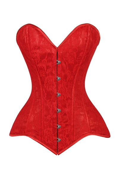 Lavish Red Lace Overbust Corset Sweetheart Neckline Busk Closure - Daisy Corsets