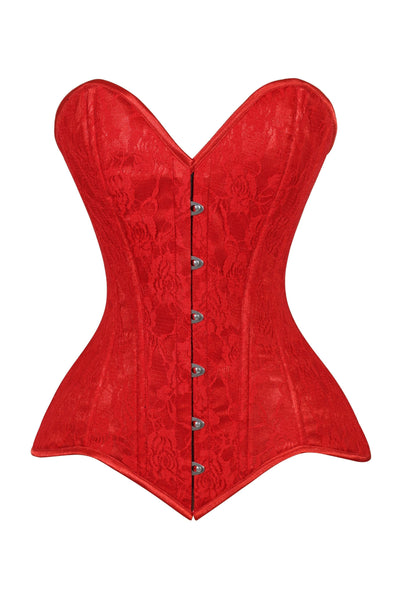 Lavish Red Lace Overbust Corset Sweetheart Neckline Busk Closure - Daisy Corsets