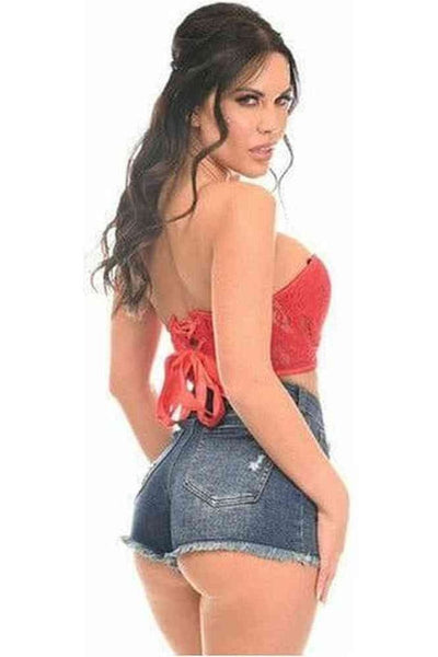 Lavish Red Lace Underwire Short Bustier - Daisy Corsets