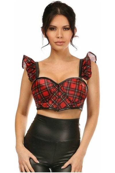 Lavish Red Plaid Underwire Bustier Top w/Removable Ruffle Sleeves - Daisy Corsets