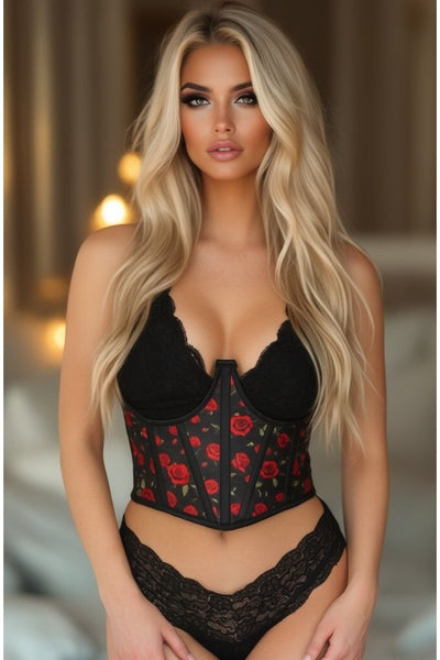 Lavish Red Roses Satin Open Cup Waist Cincher - Daisy Corsets