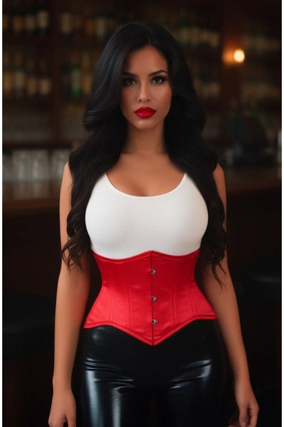Lavish Red Satin Mini Cincher Underbust Corset Waist Cincher Busk Closure - Daisy Corsets