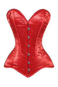 Lavish Red Satin Overbust Corset Sweetheart Neckline Busk Closure - Daisy Corsets