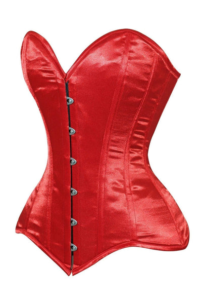 Lavish Red Satin Overbust Corset Sweetheart Neckline Busk Closure - Daisy Corsets