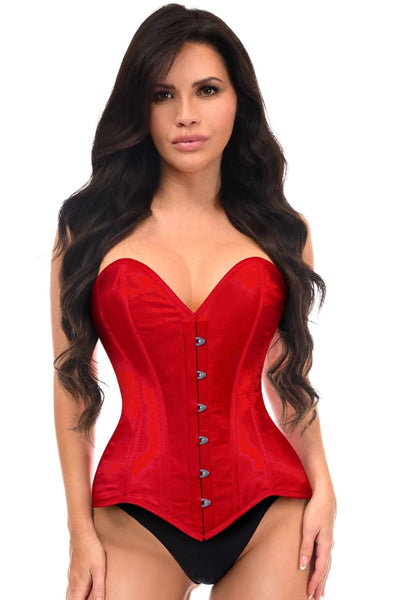 Lavish Red Satin Overbust Corset Sweetheart Neckline Busk Closure - Daisy Corsets