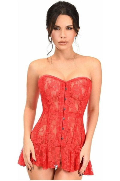 Lavish Red Sheer Lace Corset Dress - Daisy Corsets