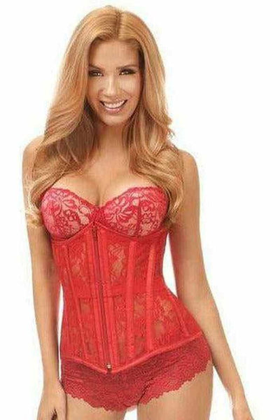 Lavish Red Sheer Lace Under Bust Corset - Daisy Corsets