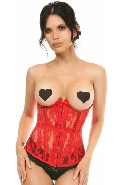 Lavish Red Sheer Lace Underwire Open Cup Underbust Corset - Daisy Corsets